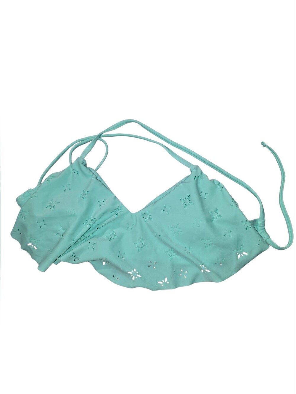 9/4/3. Womens Arizona Jean Company Aqua Floral Cutout Bikini Top